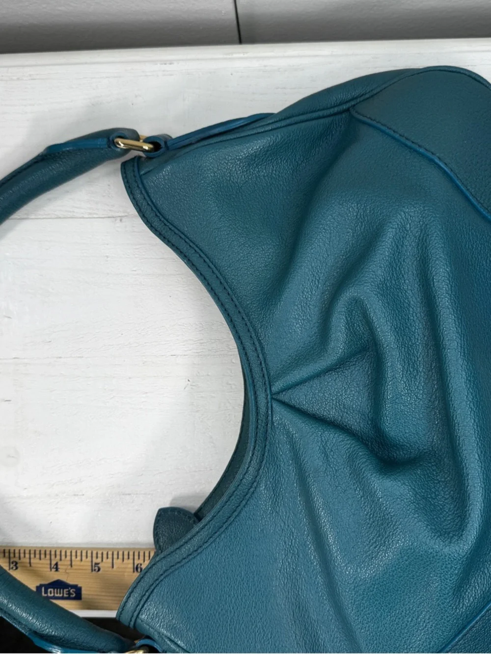 Burberry Pebbled Leather Shoulder Bag Teal Gold Hardware Quiet Luxury Hobo - Picture 14 of 14